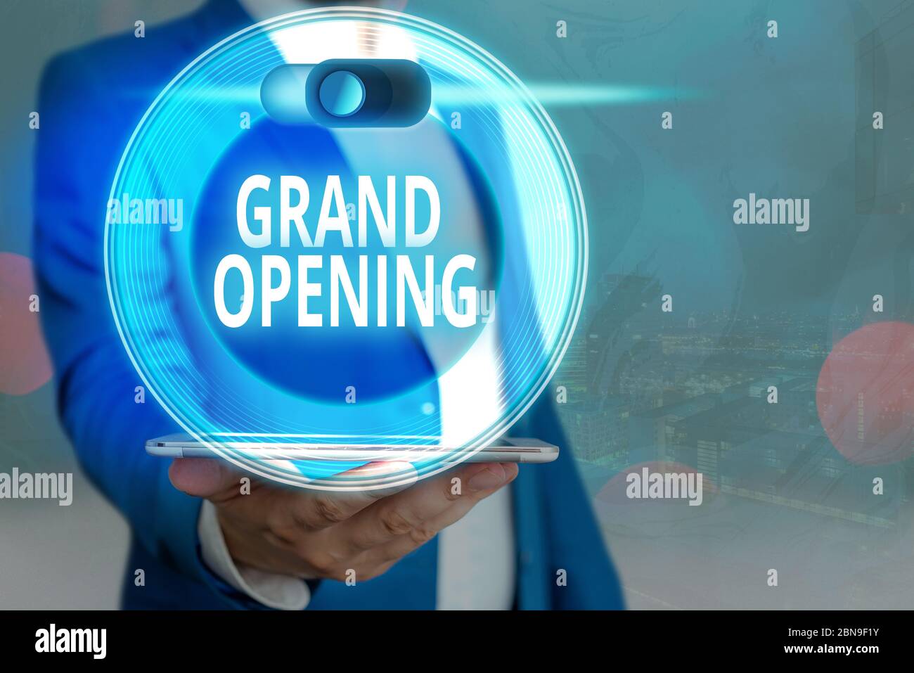 Handwriting text Grand Opening. Conceptual photo Ribbon Cutting New Business First Official Day Launching Stock Photo