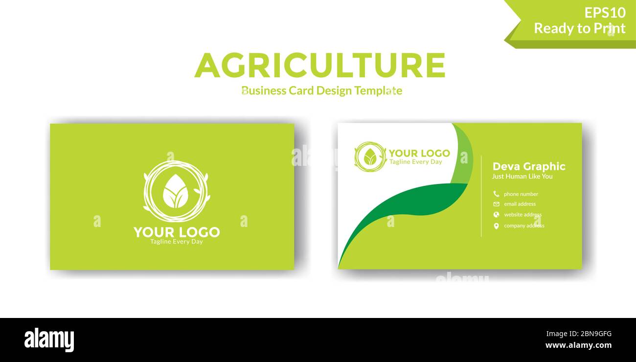 Green agriculture business card design template Stock Vector Image Intended For Gardening Business Cards Templates