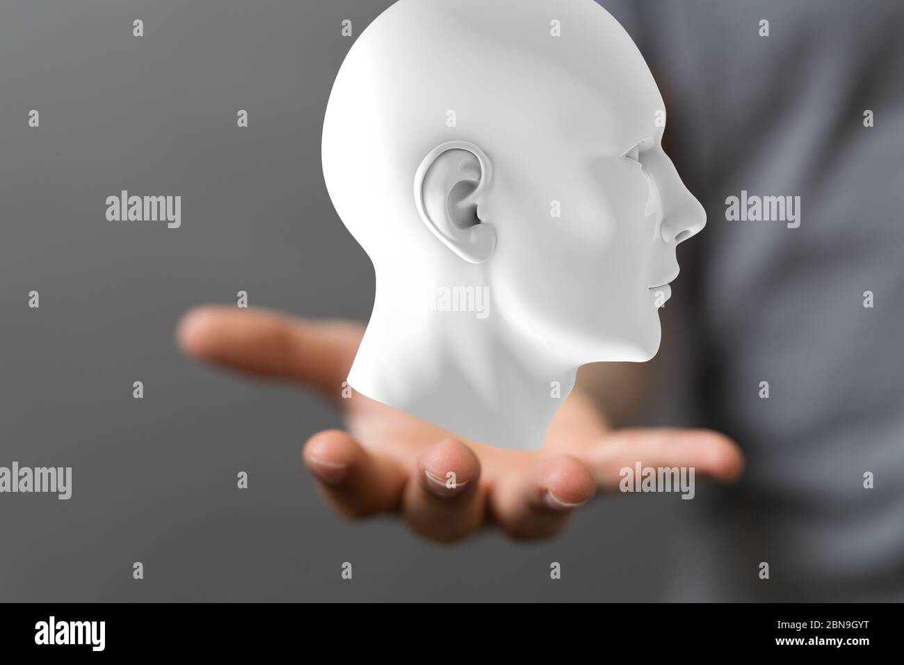 A head with symbol neurons in brain Stock Photo