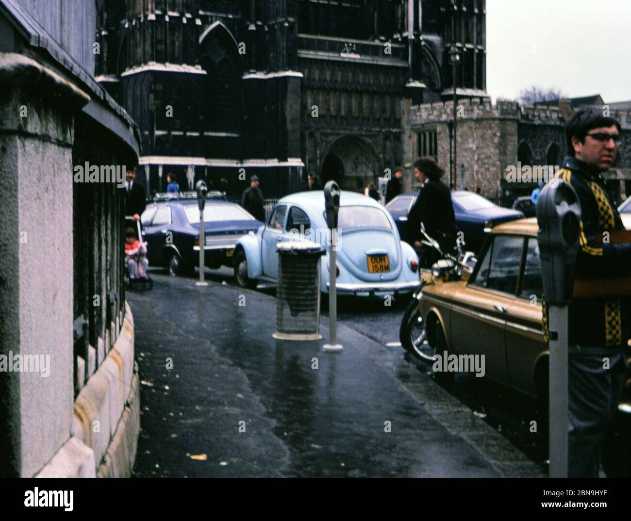 1970s London - (R) - Cars parked, possibly on a street in London ca. 1972 Stock Photo