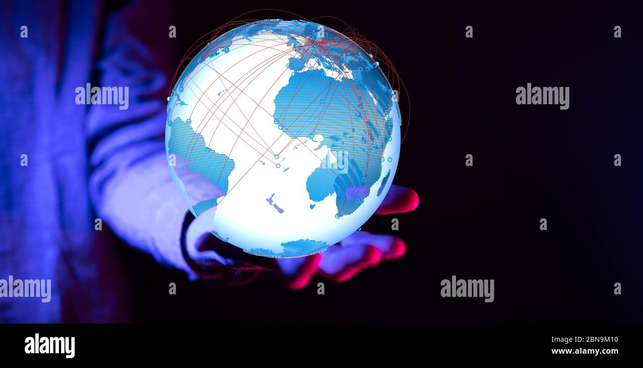 A Global network connection. World map point and line composition Stock Photo