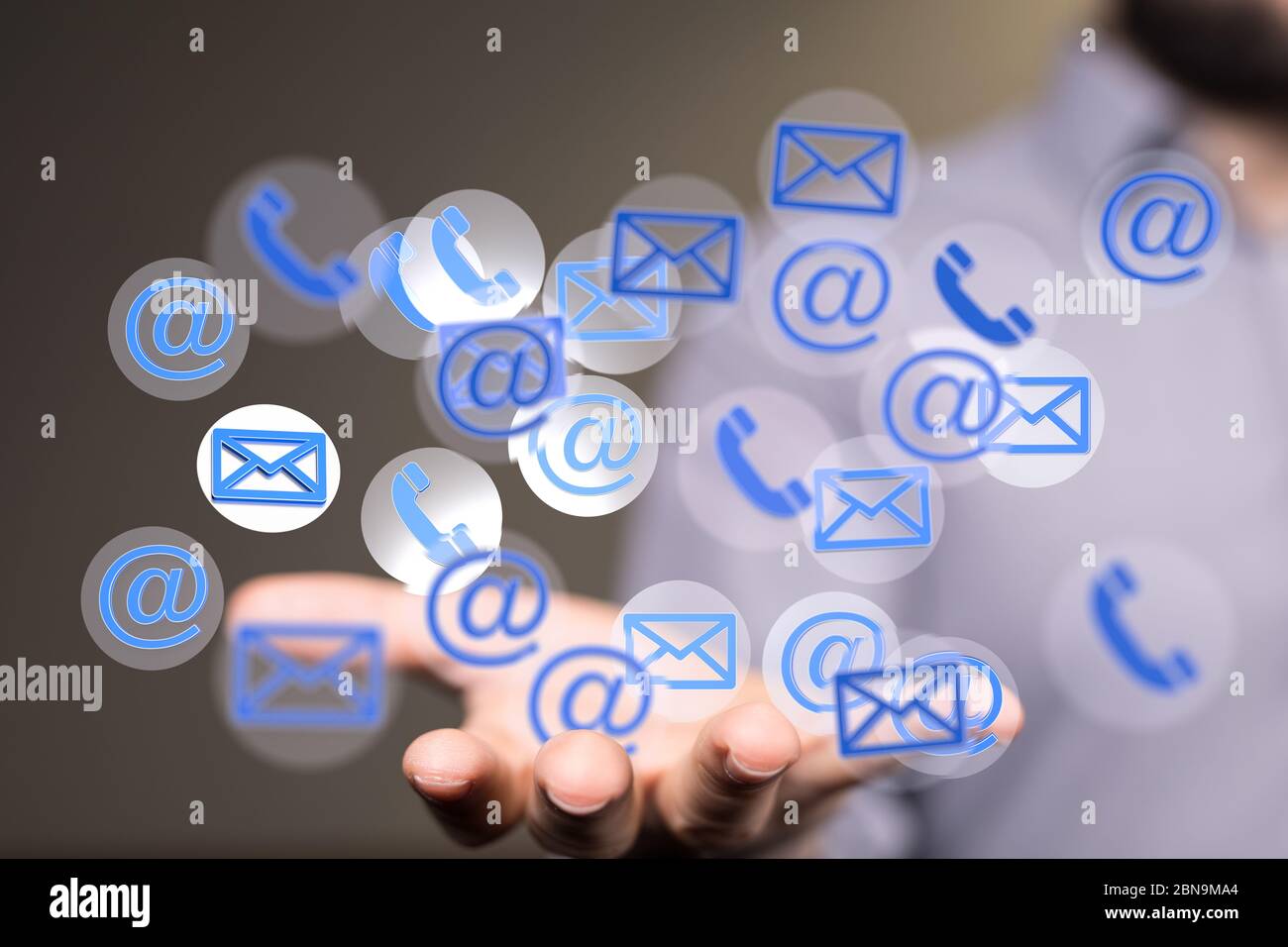 A Hand Touching Email With Finger Stock Photo