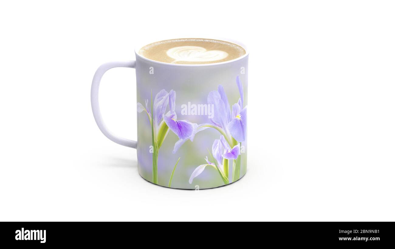 The 3d rendering of iris flower on the coffee cup Stock Photo Alamy