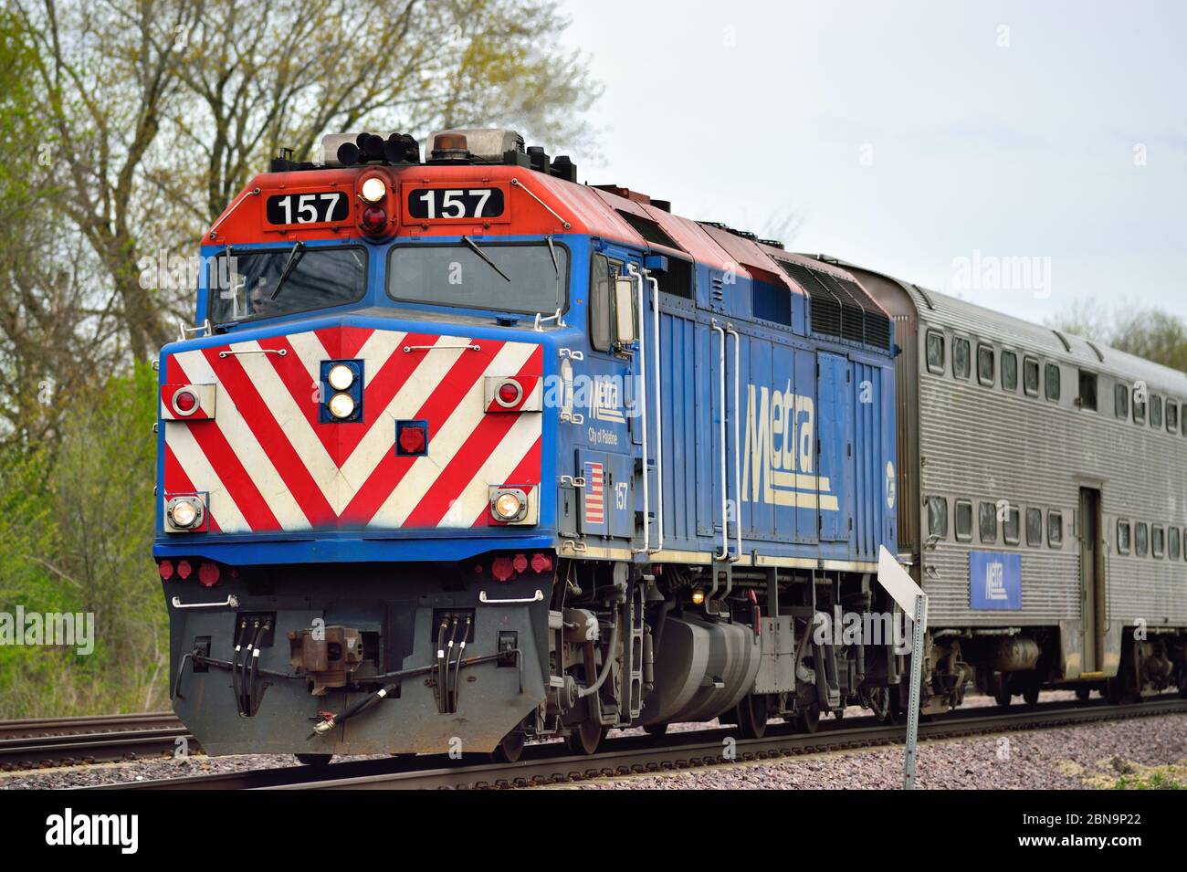 La Fox, Illinois, USA. A Metra commuter train prior to arriving in the far western Chicago suburban community of La Fox. Stock Photo