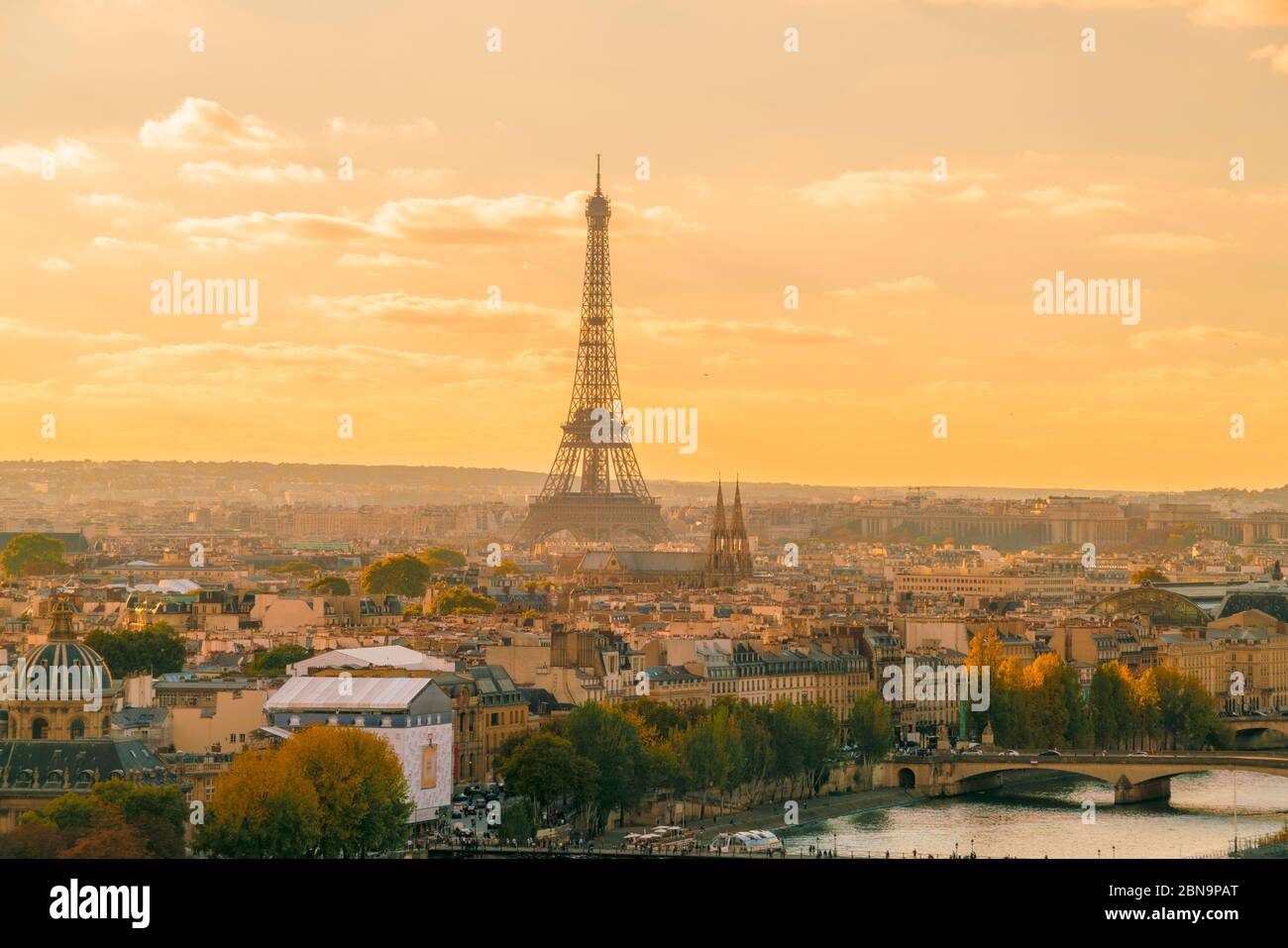 Eifel Tower seen from Square de la Tour Saint-Jacques Stock Photo