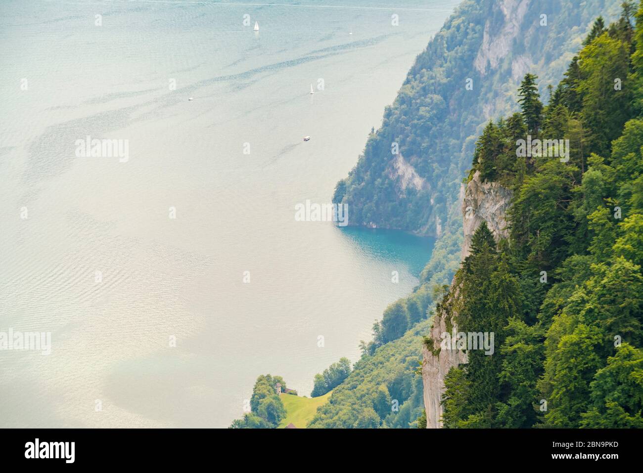 View of lucerne lake from BÃ¼rgenstock platform in summer Stock Photo