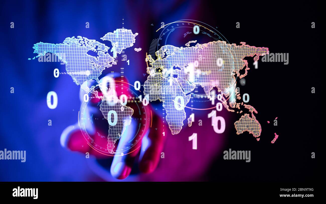 A Businessman touching global network and data exchanges over the world ...