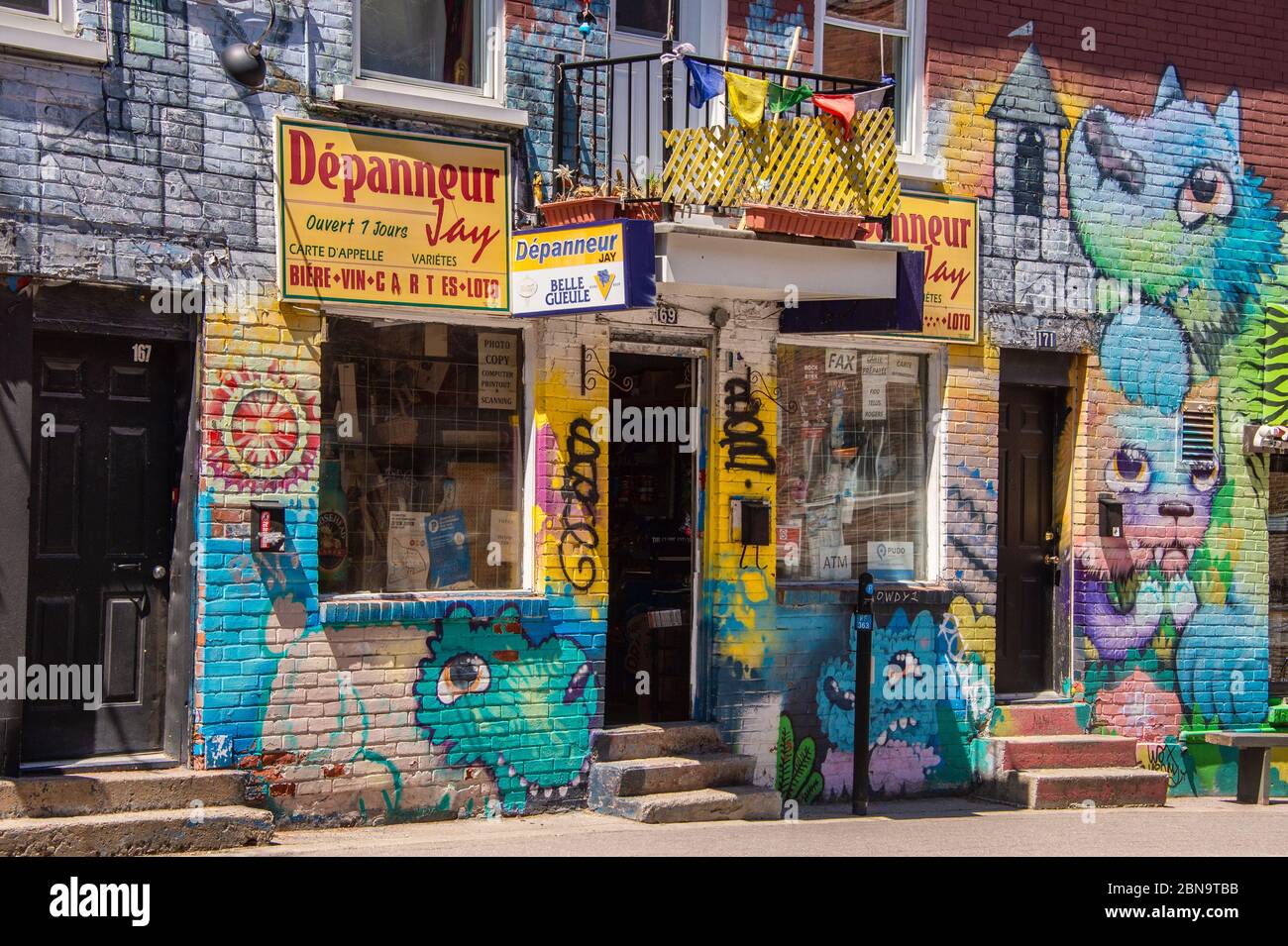 Montreal, CA - 27 April 2020: Facade of Jay Depanneur convenience store on Duluth street. Stock Photo