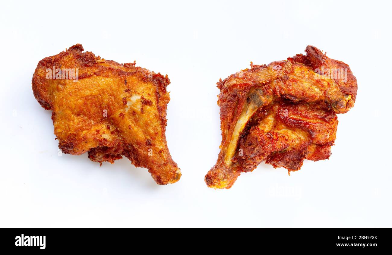 Fried chicken on white background. Top view Stock Photo