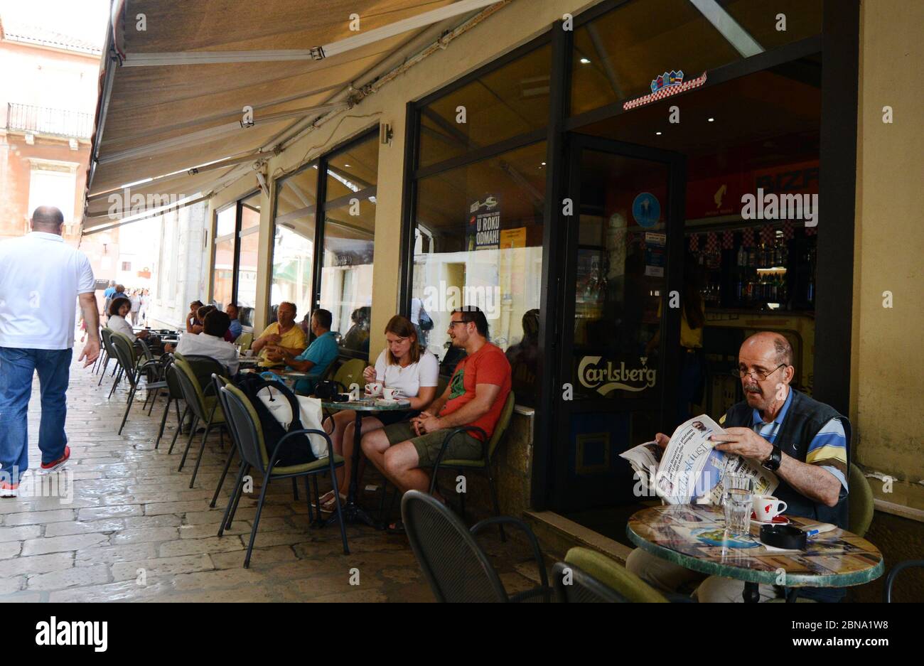 Vibrant cafes in the old town of Zadar, Croatia. Stock Photo