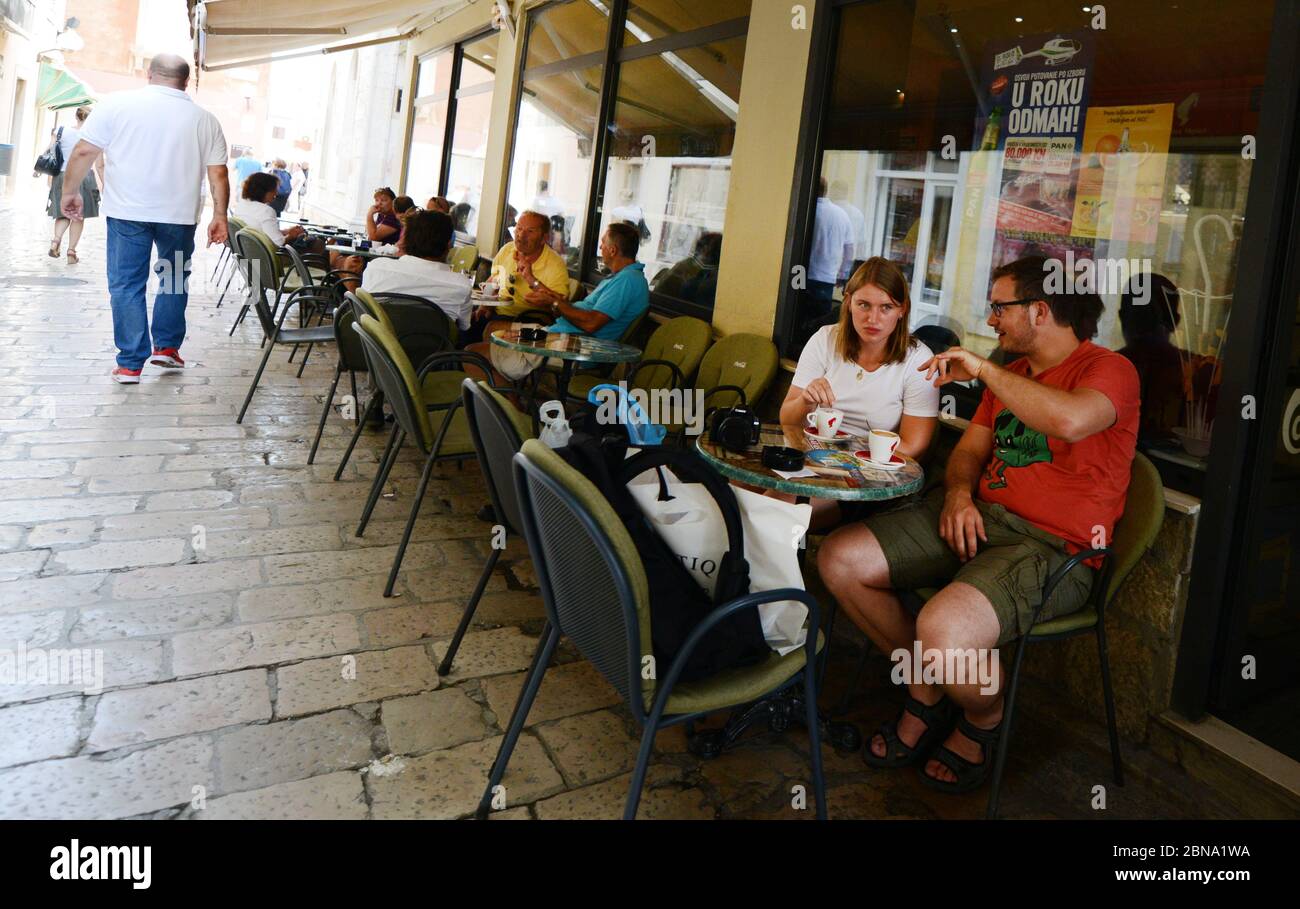 Vibrant cafes in the old town of Zadar, Croatia. Stock Photo