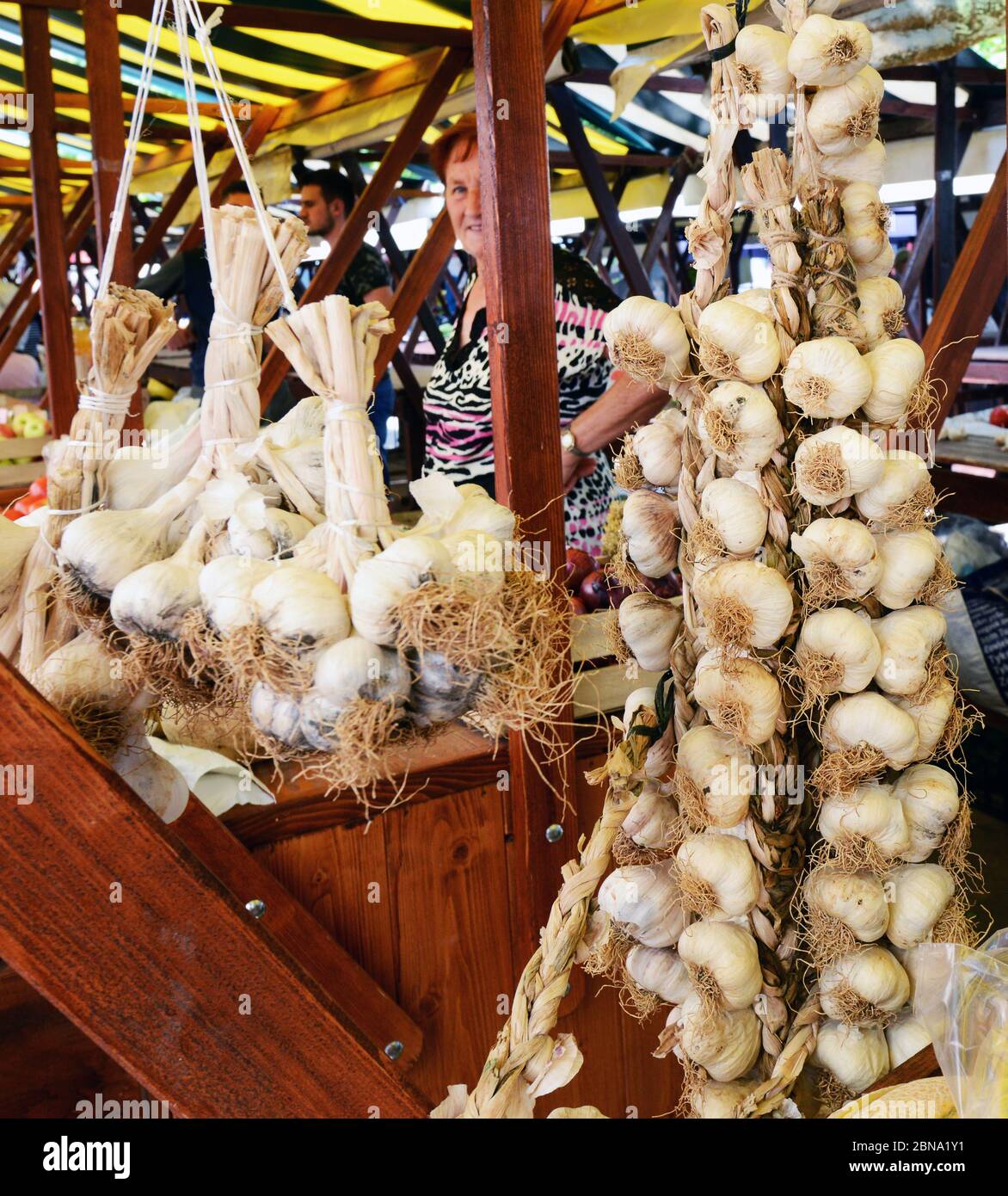 The vibrant outdoor Zadar market with stalls selling fresh fruits