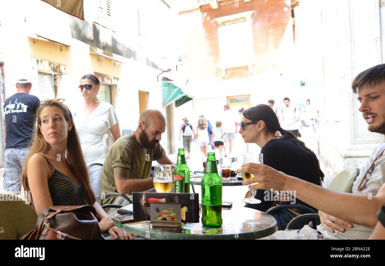 Vibrant cafes in the old town of Zadar, Croatia. Stock Photo