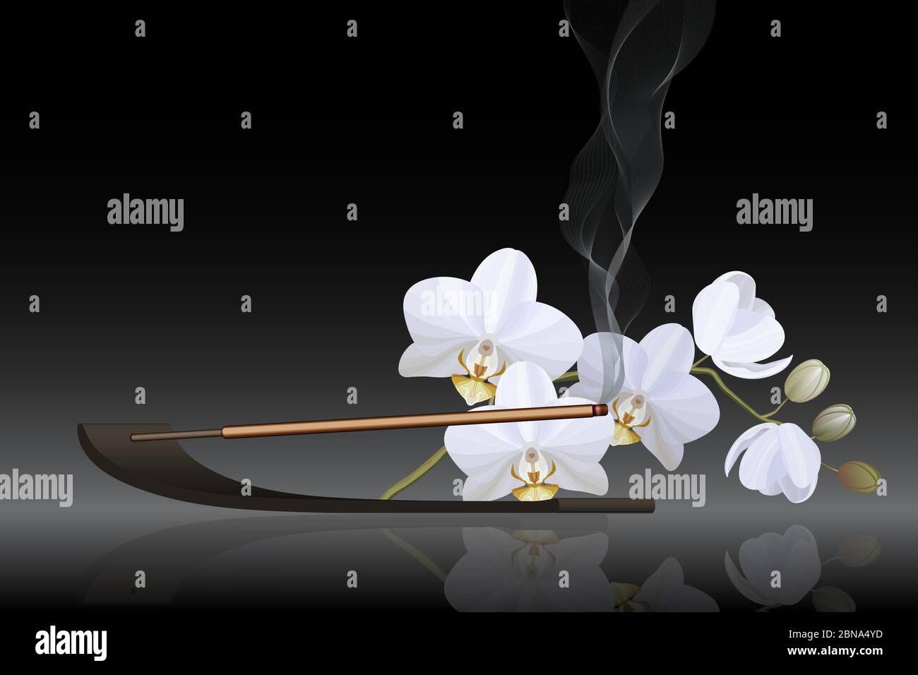 Incense stick with white orchid on black background vector Stock Vector ...