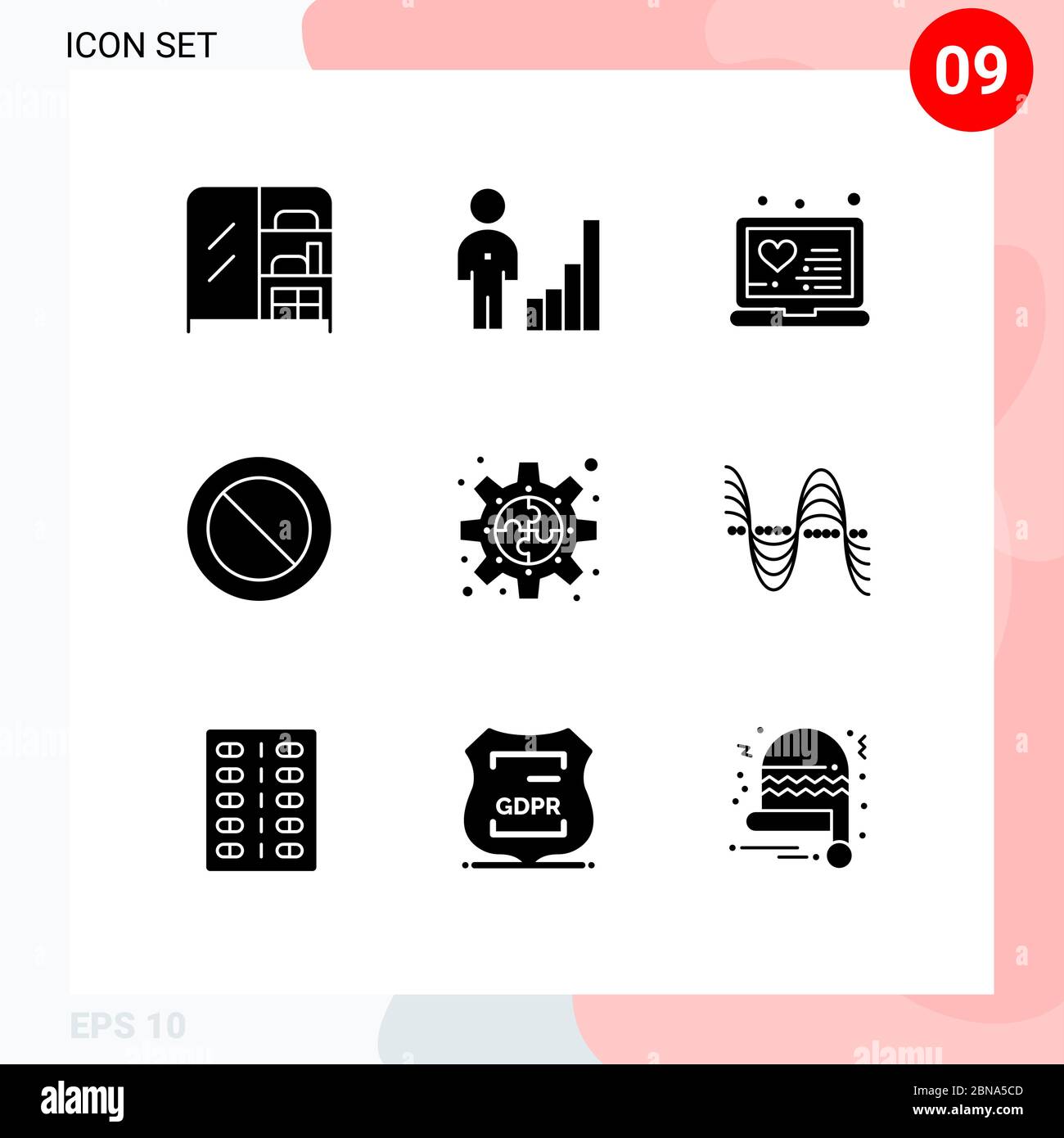 Set of 9 Modern UI Icons Symbols Signs for piece, connect, laptop, sign, ban Editable Vector Design Elements Stock Vector