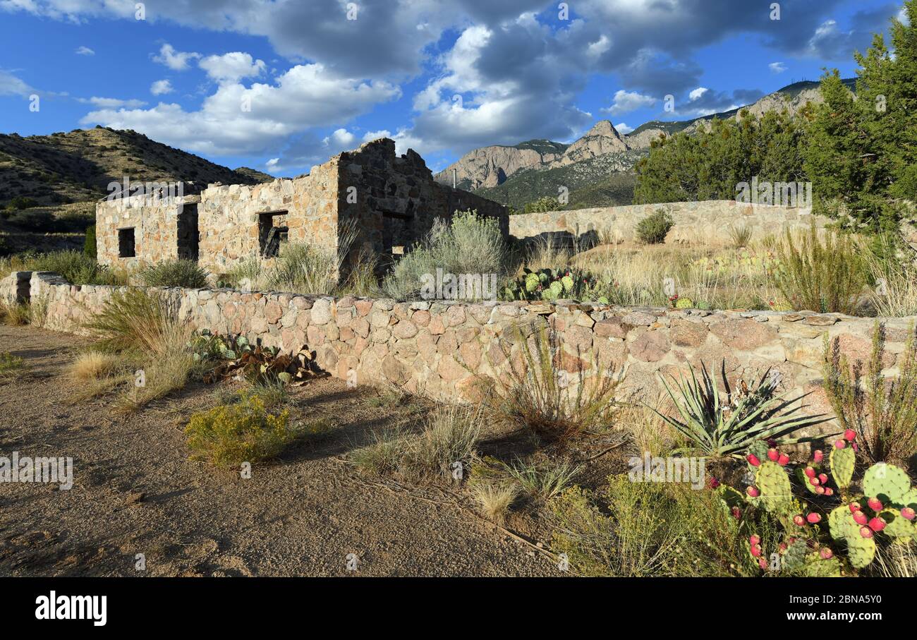 Jaral Ranger Cabin built in the 1930's at the base of the Sandia Mountains in New Mexico. Stock Photo