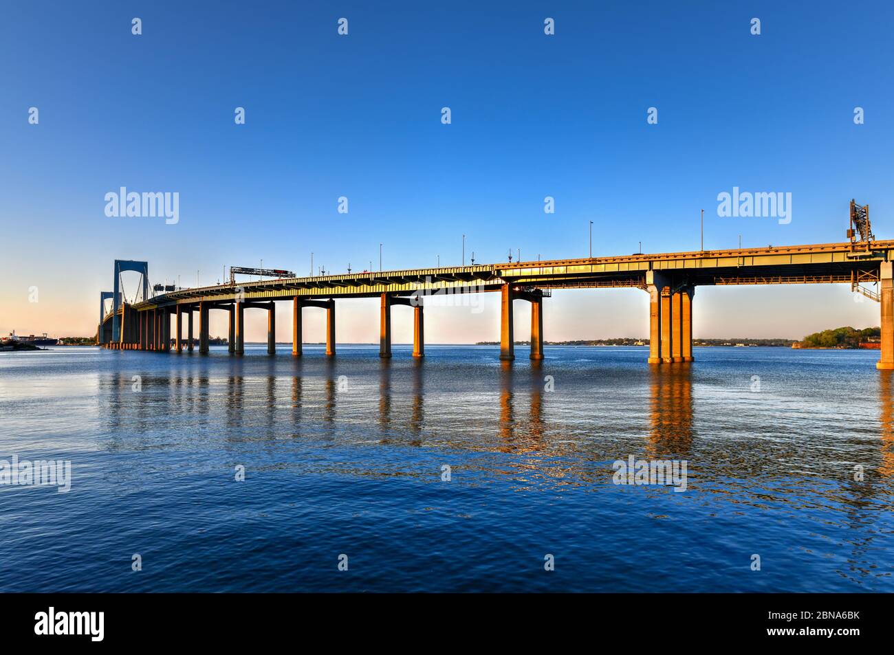 Aerial view of the Throgs Neck Bridge connecting the Bronx with Queens