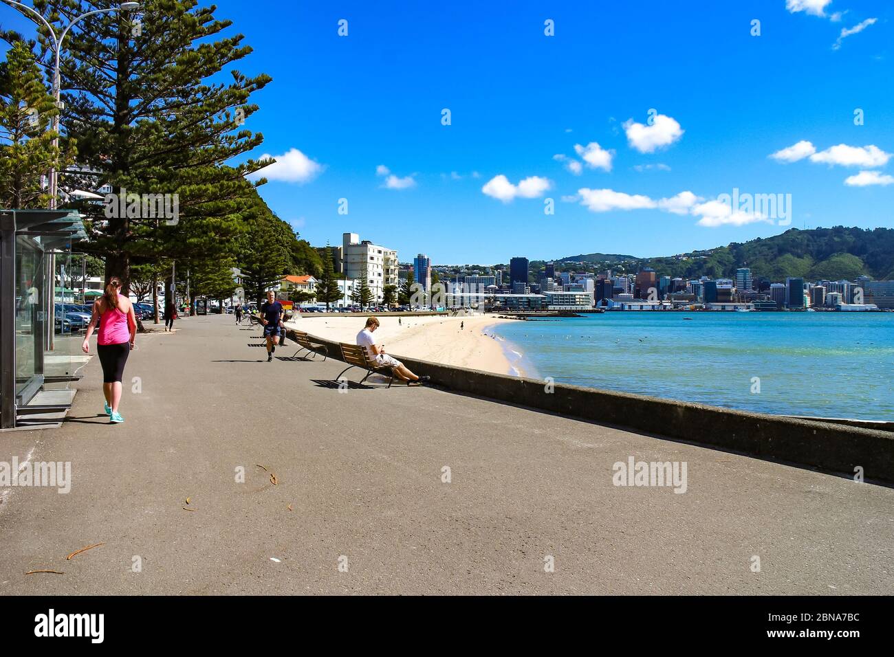Oriental Bay, a popular beach and urban recreation area in Wellington, capital of New Zealand. Stock Photo