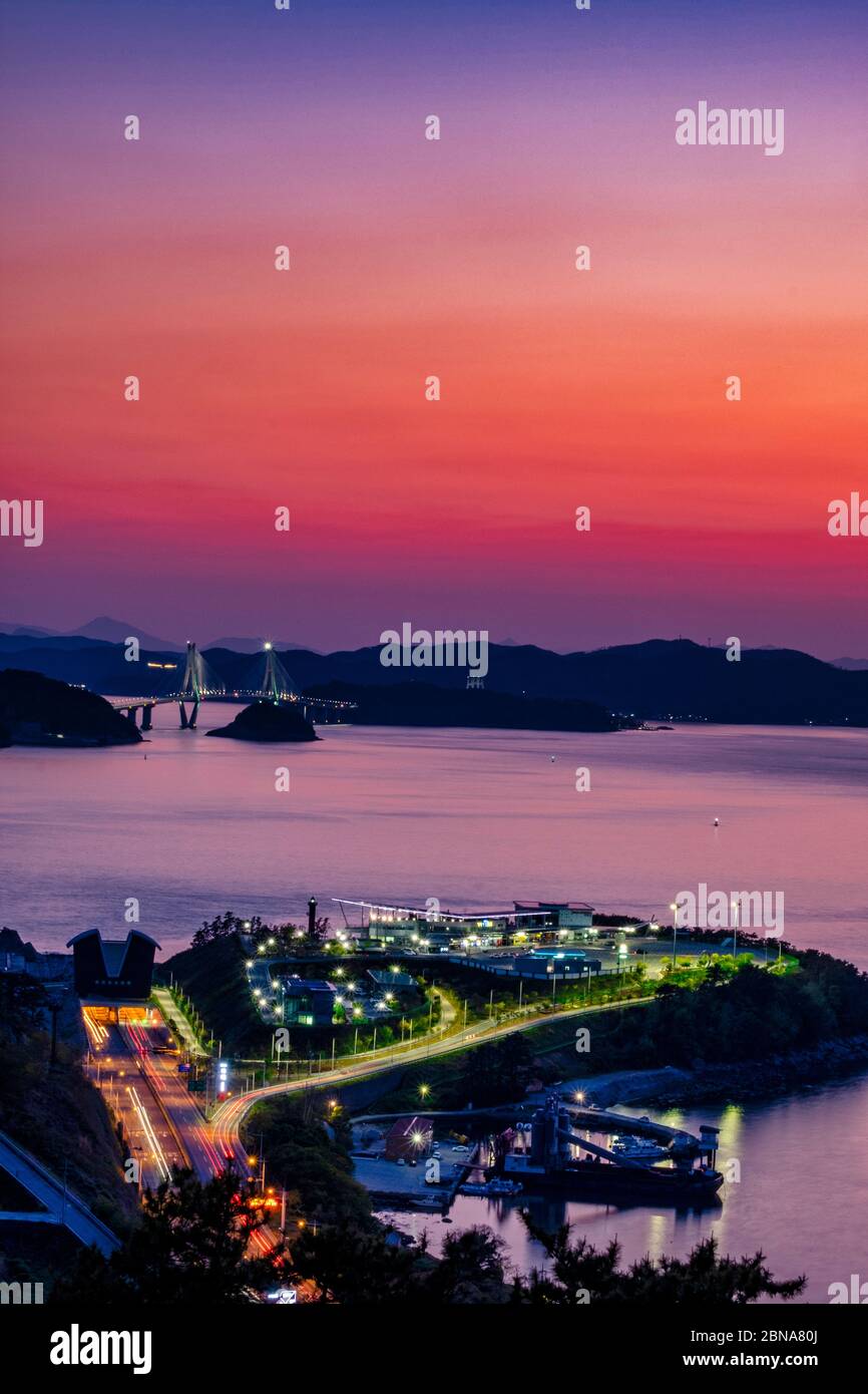 Nightscape of Gadeokdo Island, Busan Stock Photo