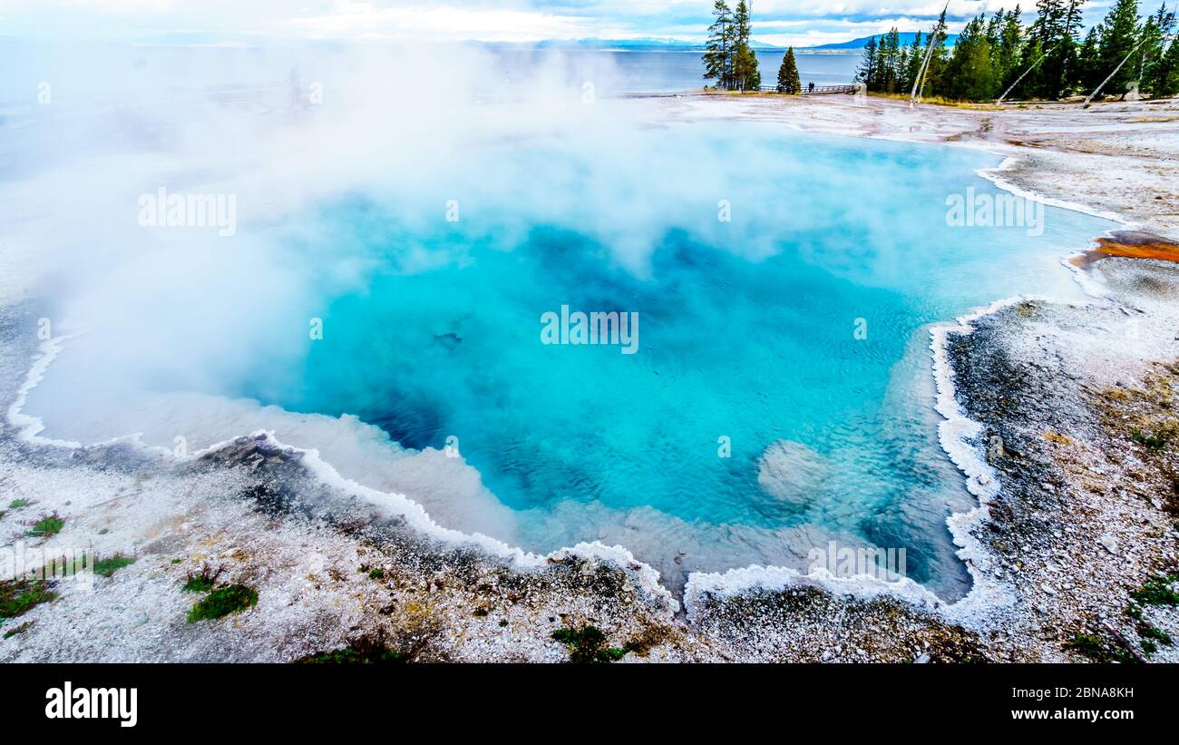 The turquoise colored of the Back Pool in the West Thumb Geyser Basin in Yellowstone National Park, Wyoming, United States Stock Photo