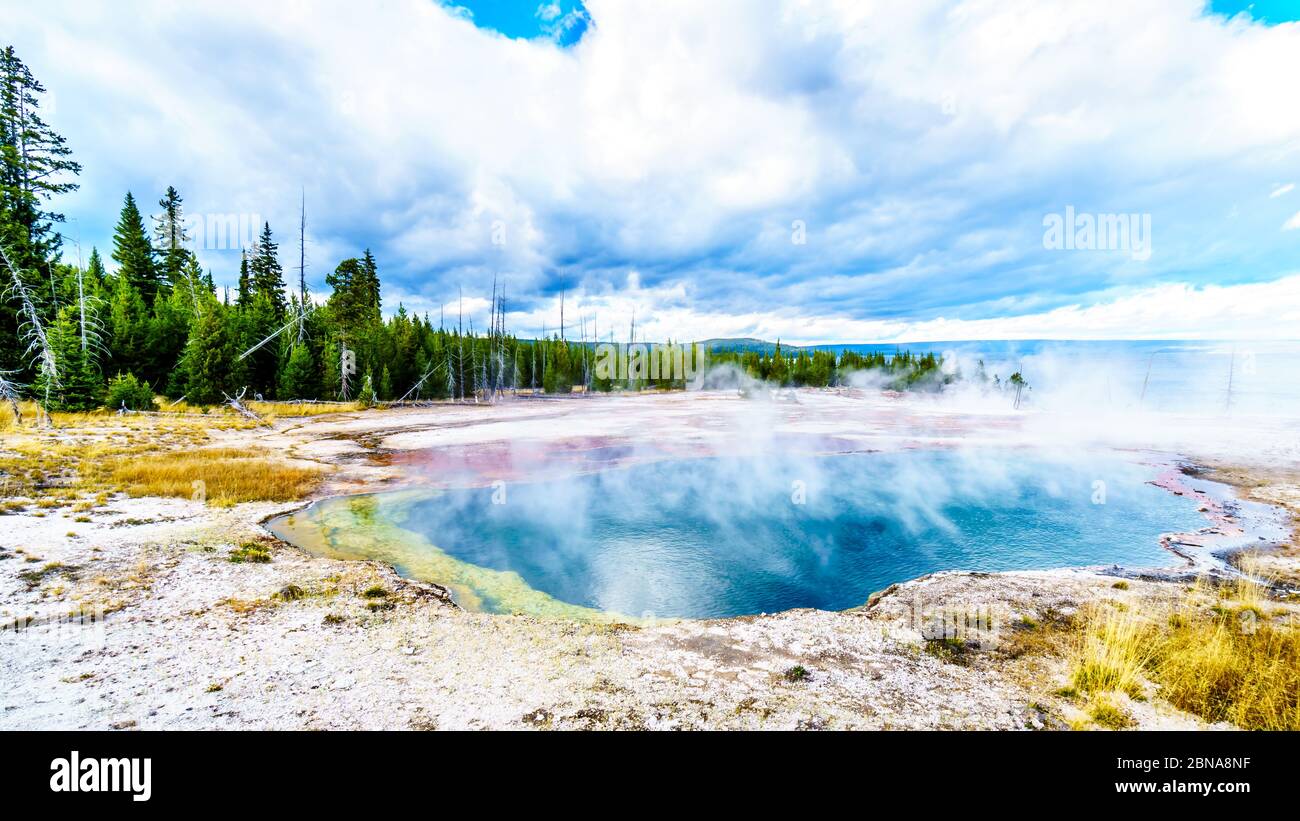 The turquoise colored of the Abyss Pool in the West Thumb Geyser Basin ...