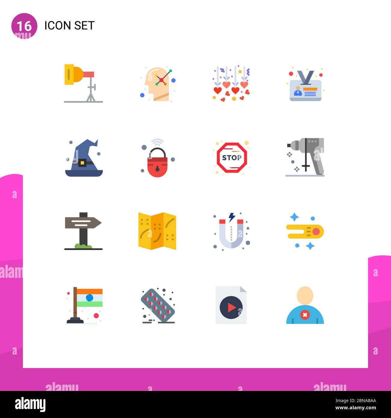 Modern Set Of 16 Flat Colors Pictograph Of Wizard Halloween Hanging Wedding Had Id Card Editable Pack Of Creative Vector Design Elements Stock Vector Image Art Alamy