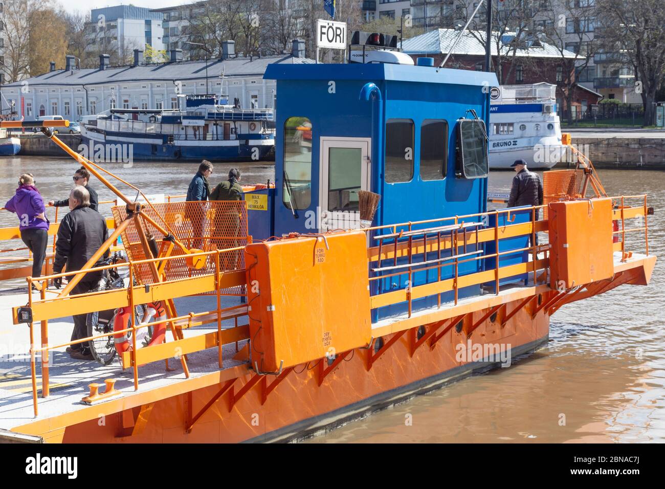 F ri Is An Yellow Ferry Across Aurajoki River In Turku Finland Stock F ri Is An Yellow Ferry Across Aurajoki River In Turku Finland Stock