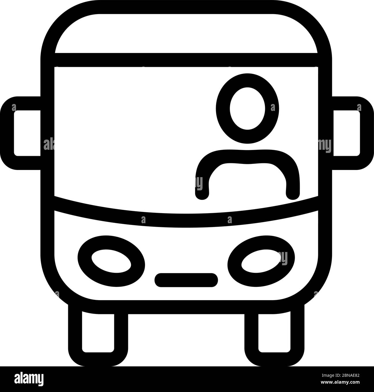 sightseeing bus with driver front view icon vector outline illustration Stock Vector