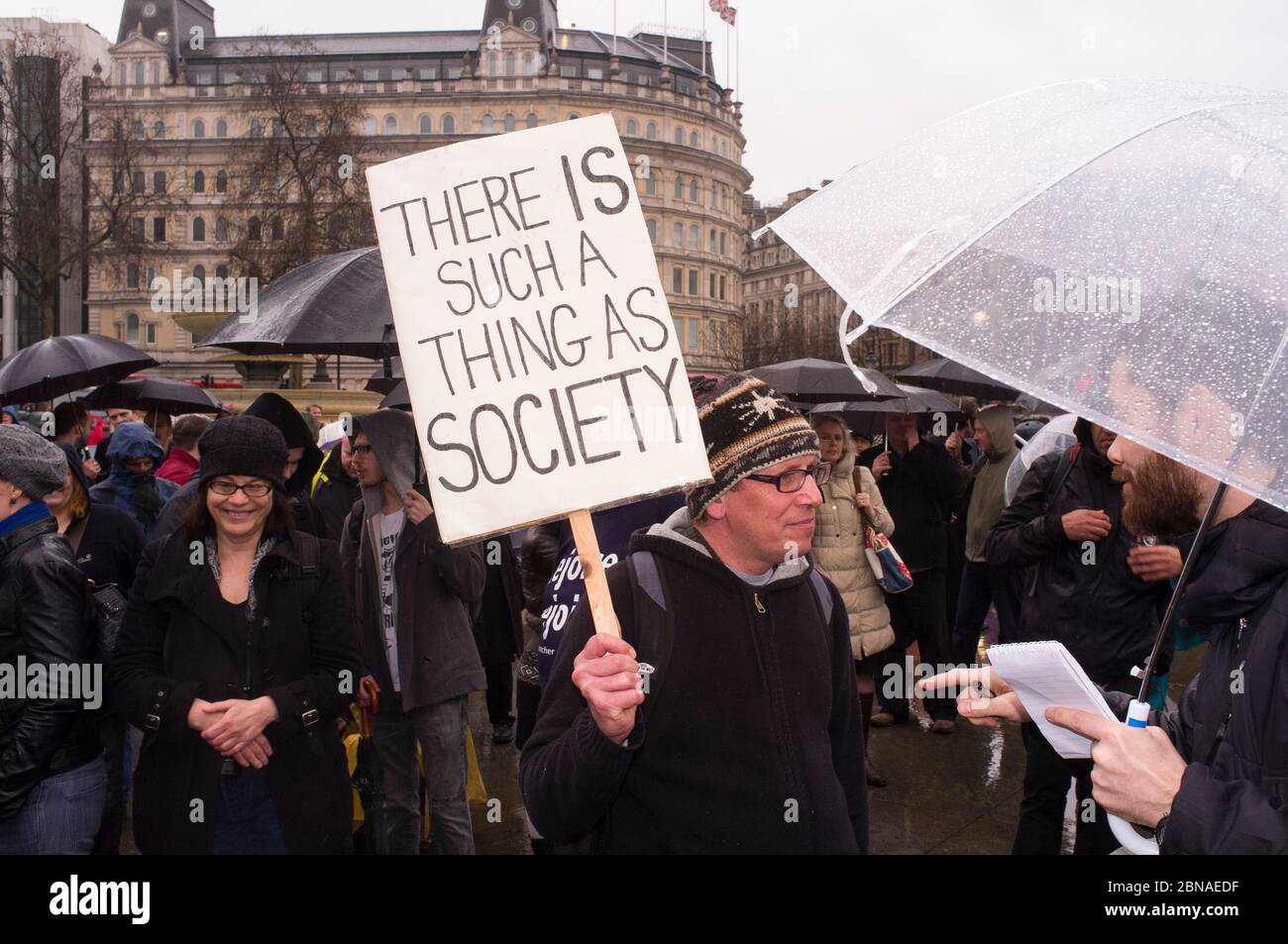 Anti Baroness Thatcher protests celebrating her death, Trafalgar Square ...