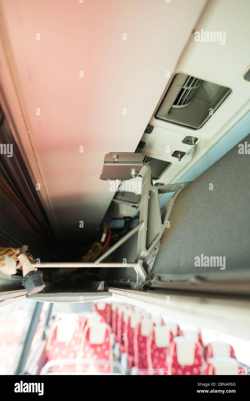 Bus air conditioning duct disassembled during cleaning. Stock Photo