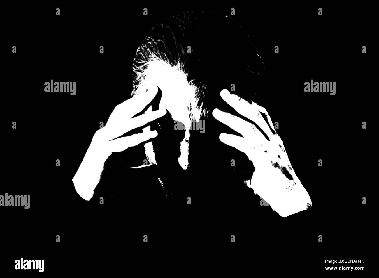 Black and white picture of a male with his hands on his head Stock ...