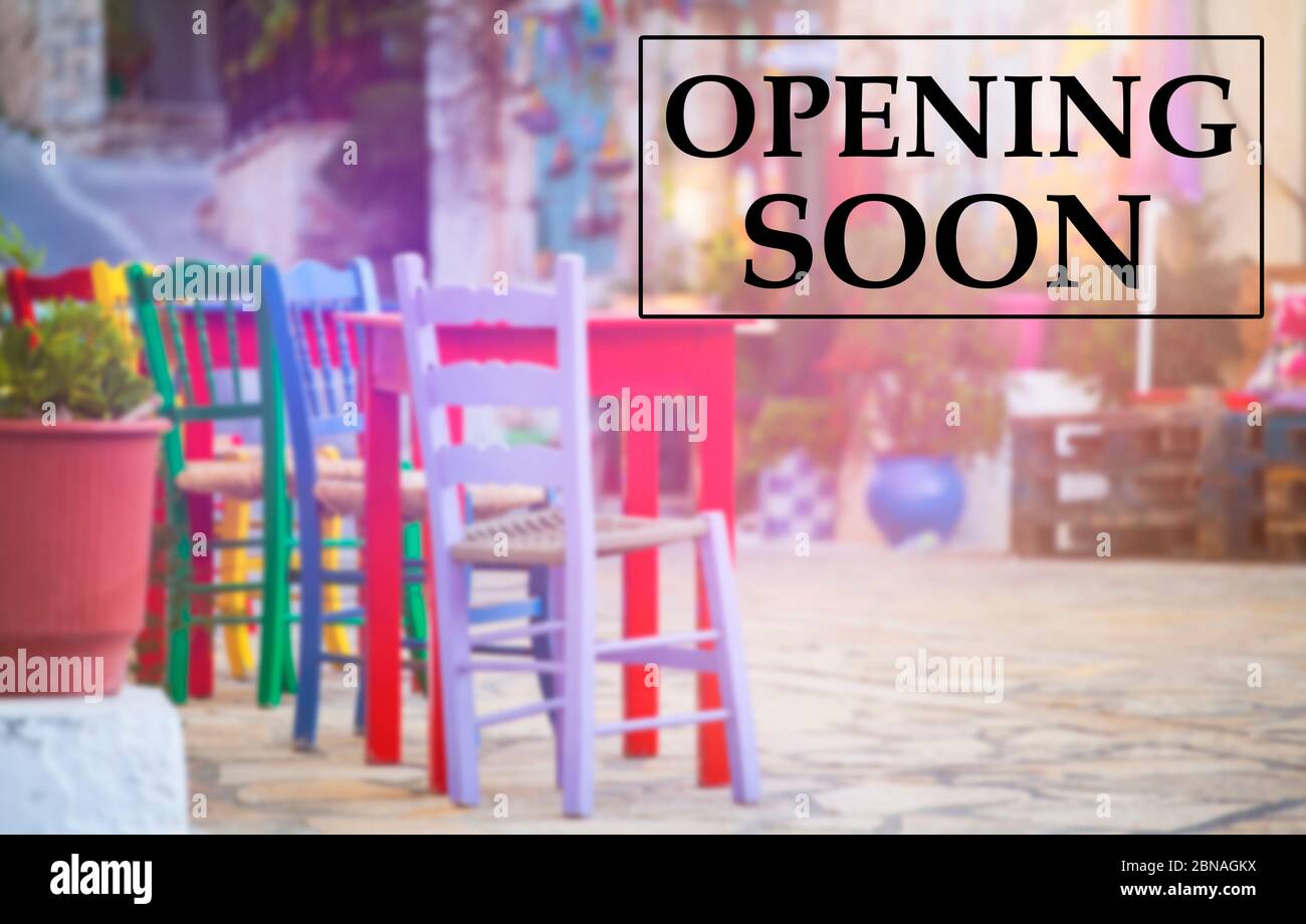 Opening soon sign on a restaurant. Coffee shops and resturants