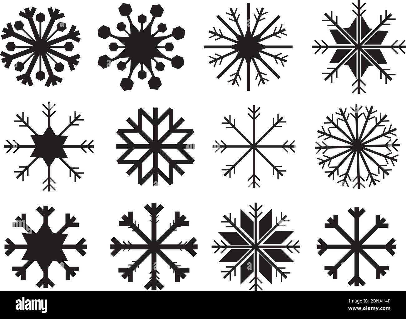 Vector designs of snowflakes in black isolated on white background ...