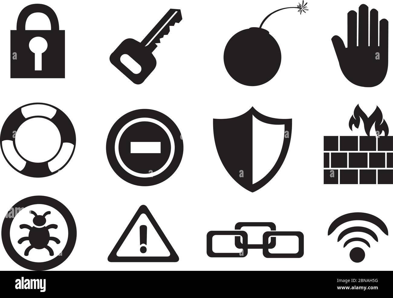 Vector illustration black and white icon set on internet risk and