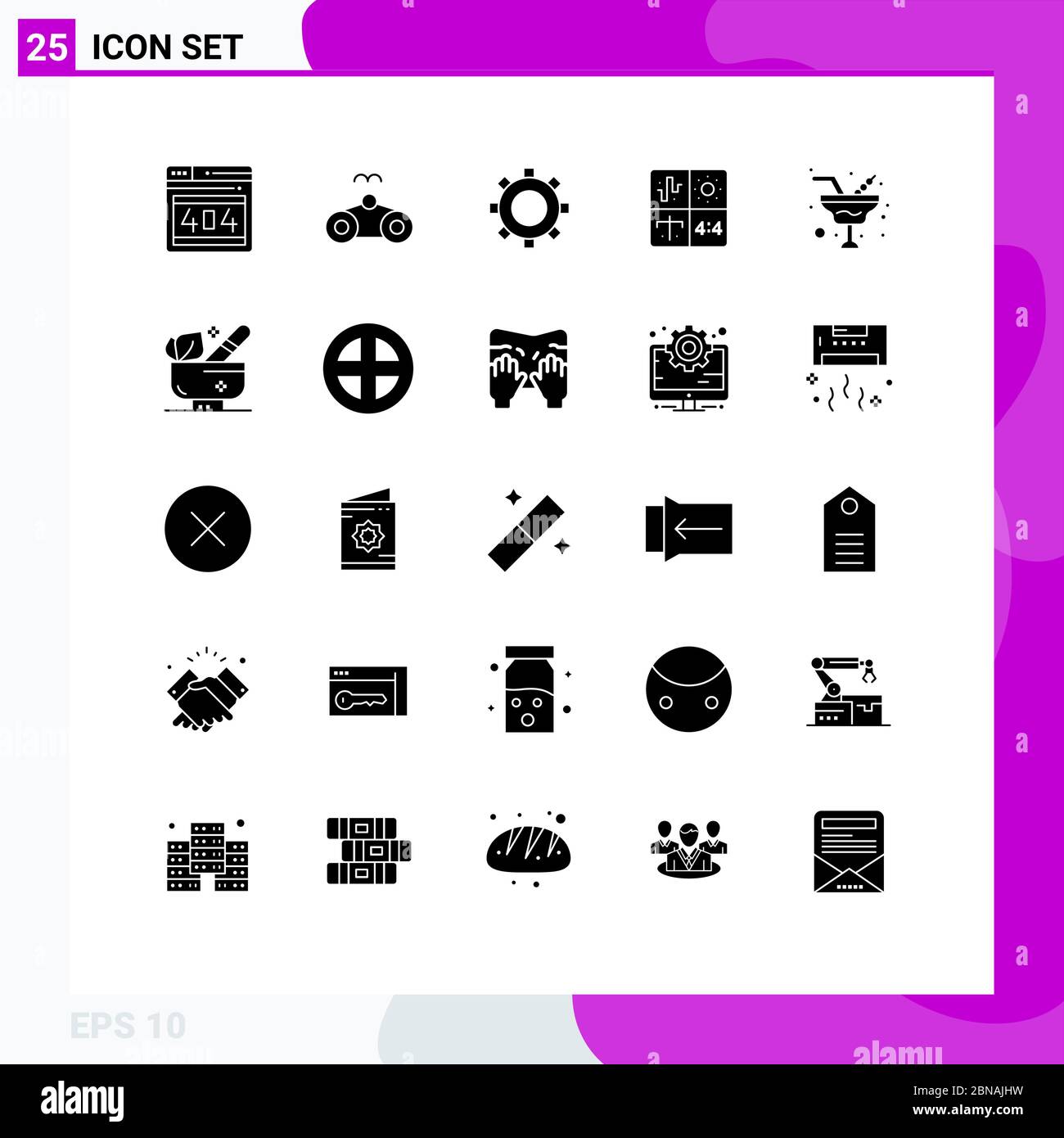 25 Universal Solid Glyph Signs Symbols of romance, process, cogs, engineering, design Editable Vector Design Elements Stock Vector