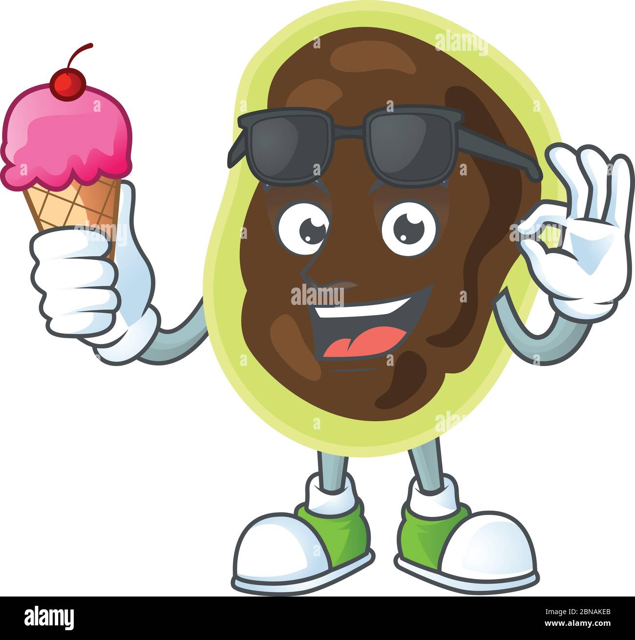 Happy face of firmicutes cartoon mascot having an ice cream Stock Vector