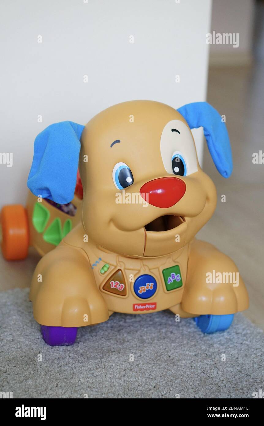 SZCZECIN, POLAND - May 01, 2015: Plastic Fisher Price wheeled toy dog on a  carpet floor in a play room Stock Photo - Alamy