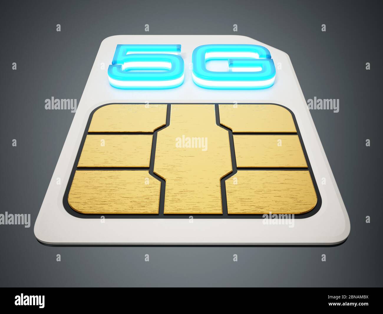 5g SIM card on gray background. 3D illustration. Stock Photo