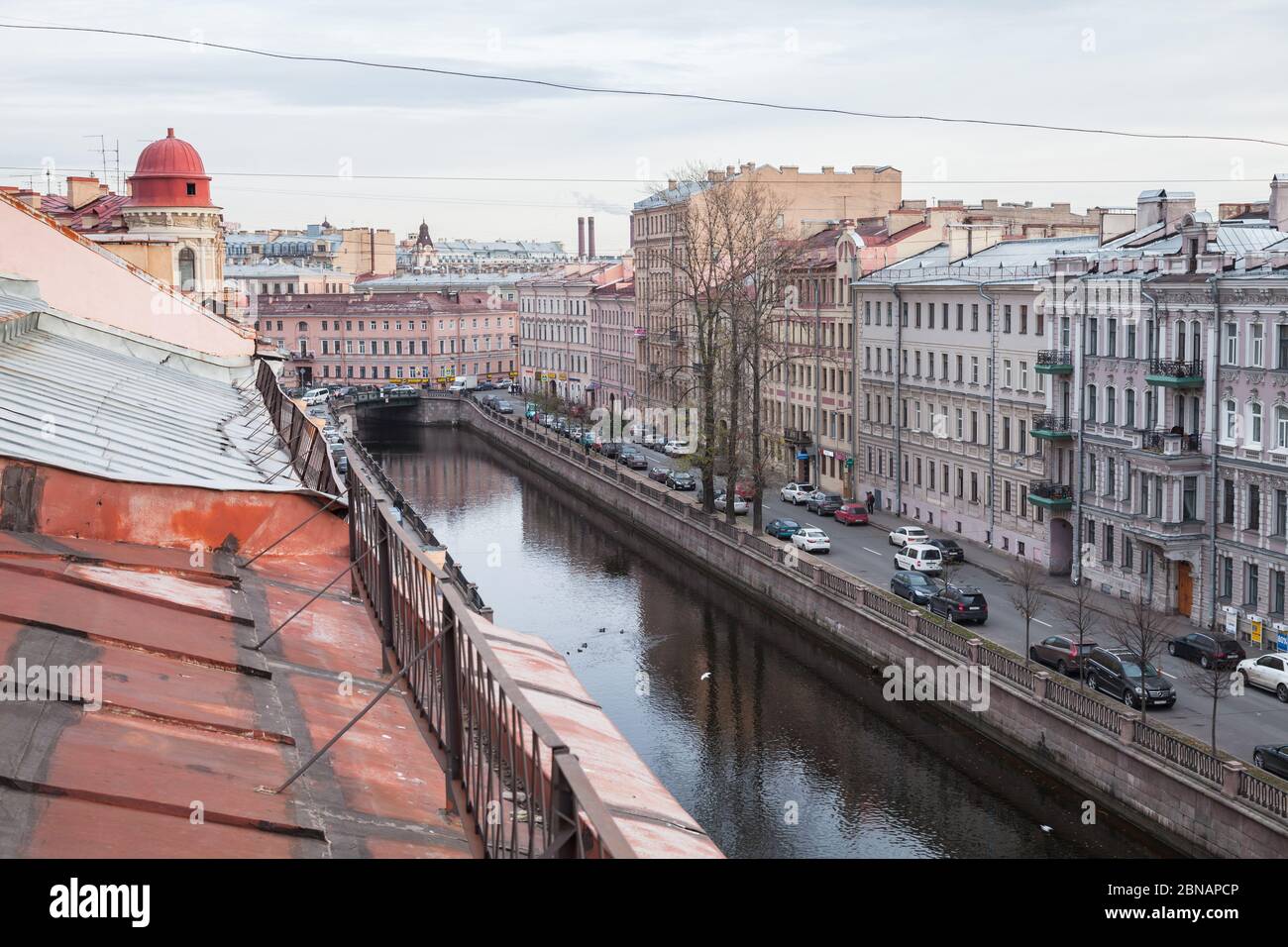 St. Petersburg, Russia - October 25, 2014: Griboyedov Canal perspective, old roof view of Saint-Petersburg Stock Photo