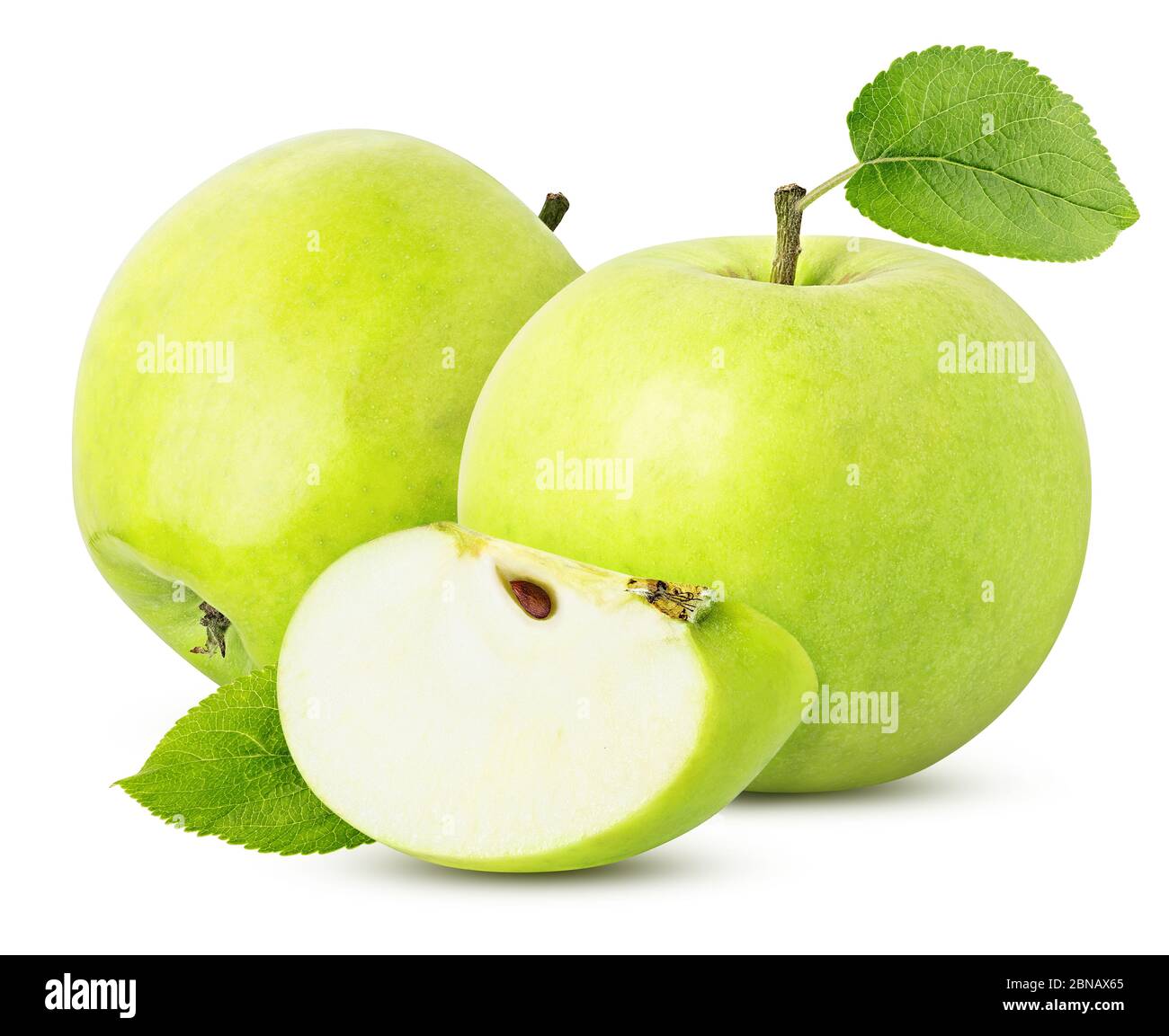 three green apple sliced isolated on a white background with clipping path Stock Photo