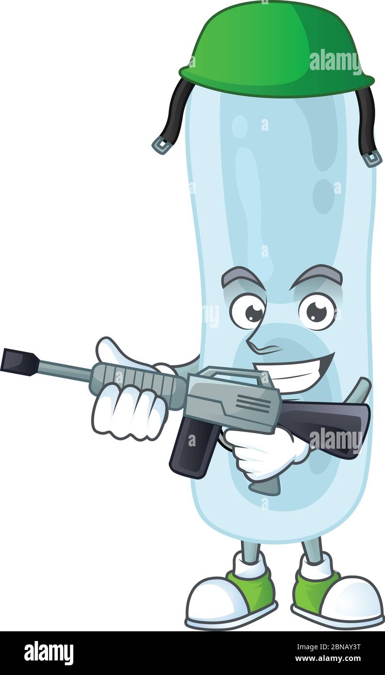 A mascot design picture of klebsiella pneumoniae as a dedicated Army using automatic gun Stock Vector