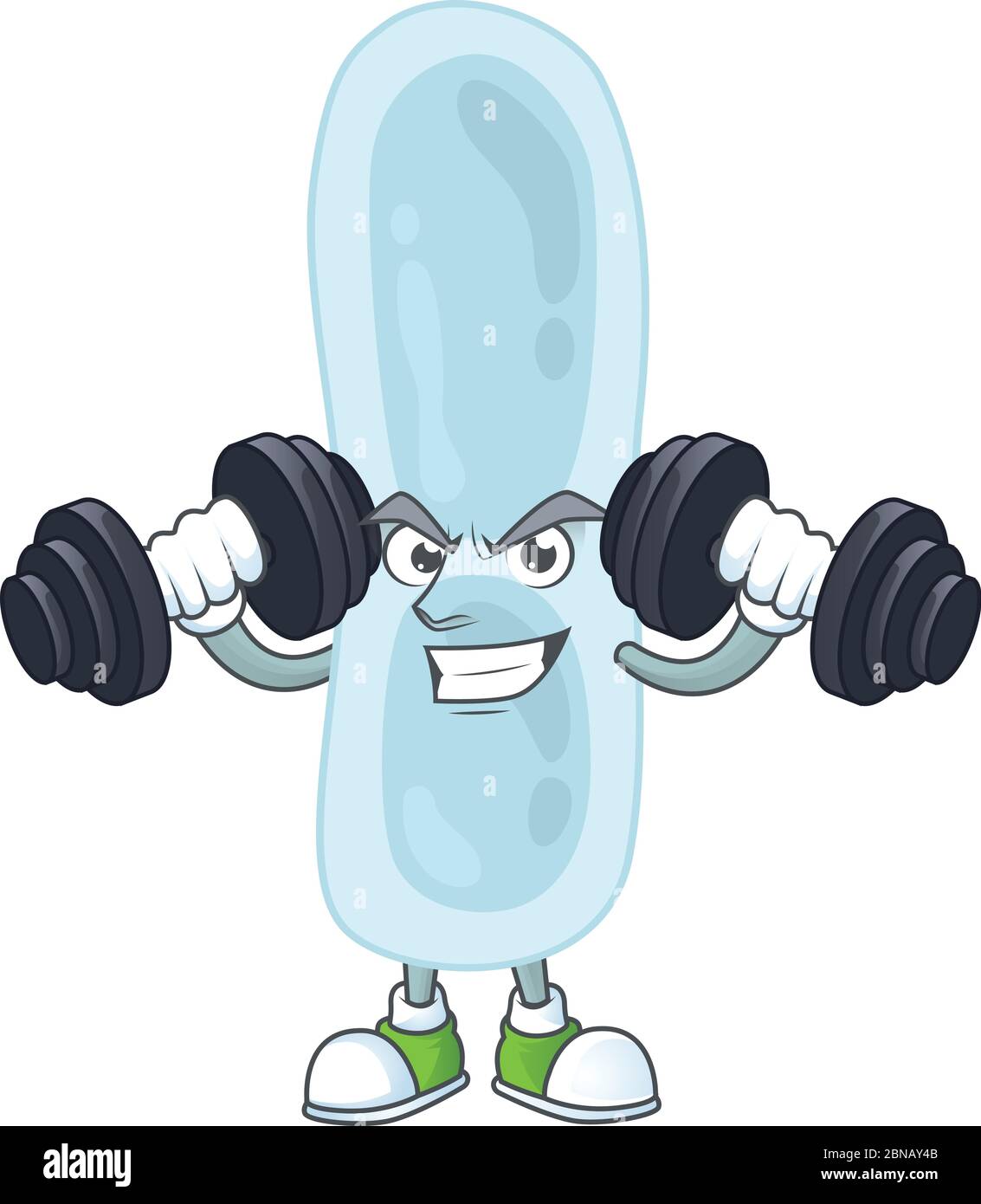 Caricature picture of klebsiella pneumoniae exercising with barbells on gym Stock Vector