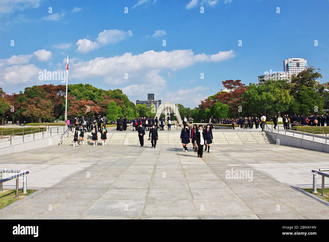 Schoolchildren in Hiroshima Peace Memorial Park, Japan Stock Photo