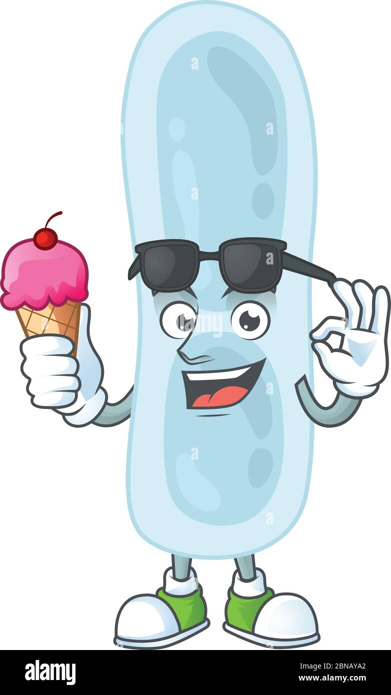 Happy face of klebsiella pneumoniae cartoon mascot having an ice cream Stock Vector