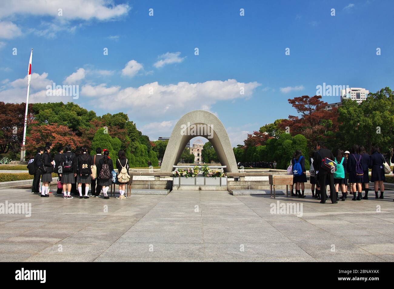 Schoolchildren in Hiroshima Peace Memorial Park, Japan Stock Photo