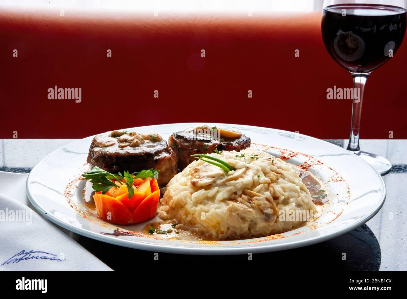 Brazilian Cuisine. Beef Medallions with Piamontese Rice, Rio de Janeiro