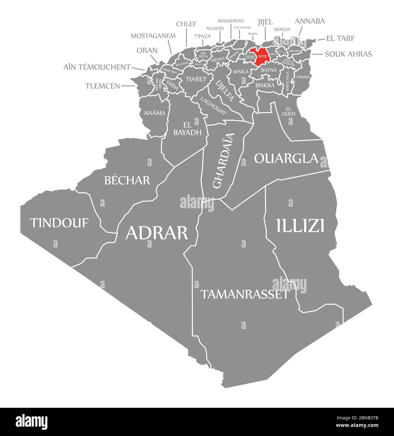 Setif red highlighted in map of Algeria Stock Vector Image & Art - Alamy