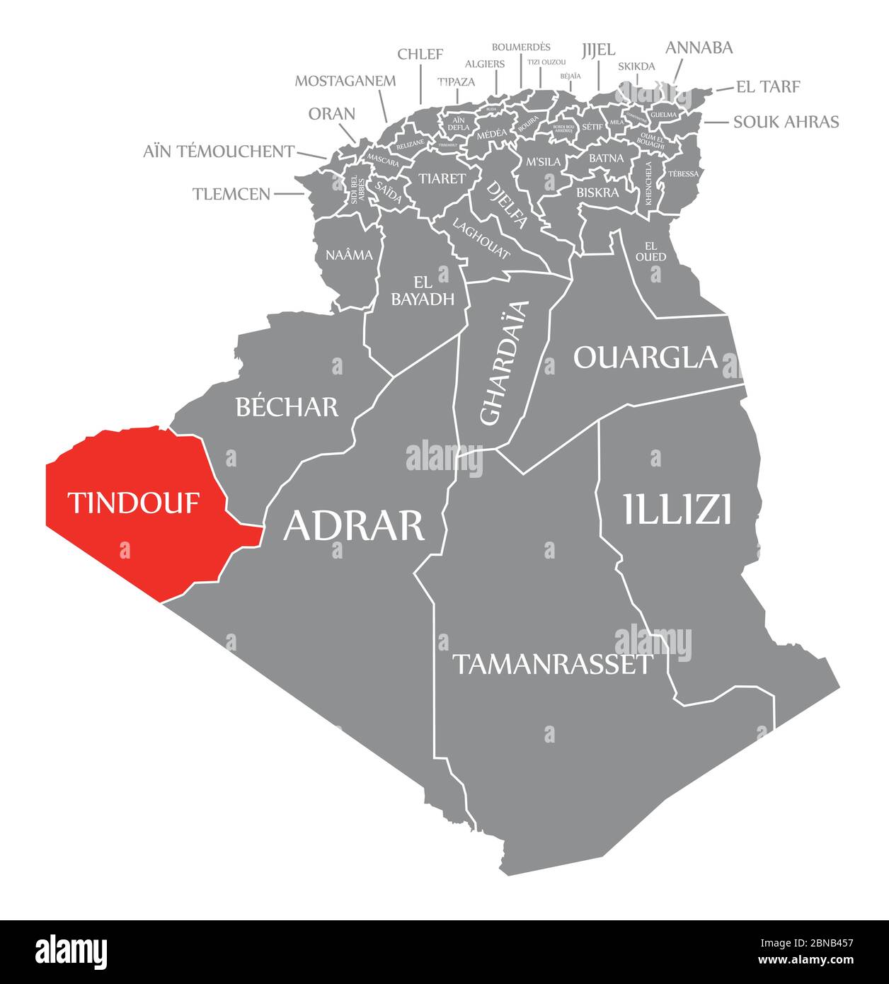 Tindouf Red Highlighted In Map Of Algeria 2BNB457 