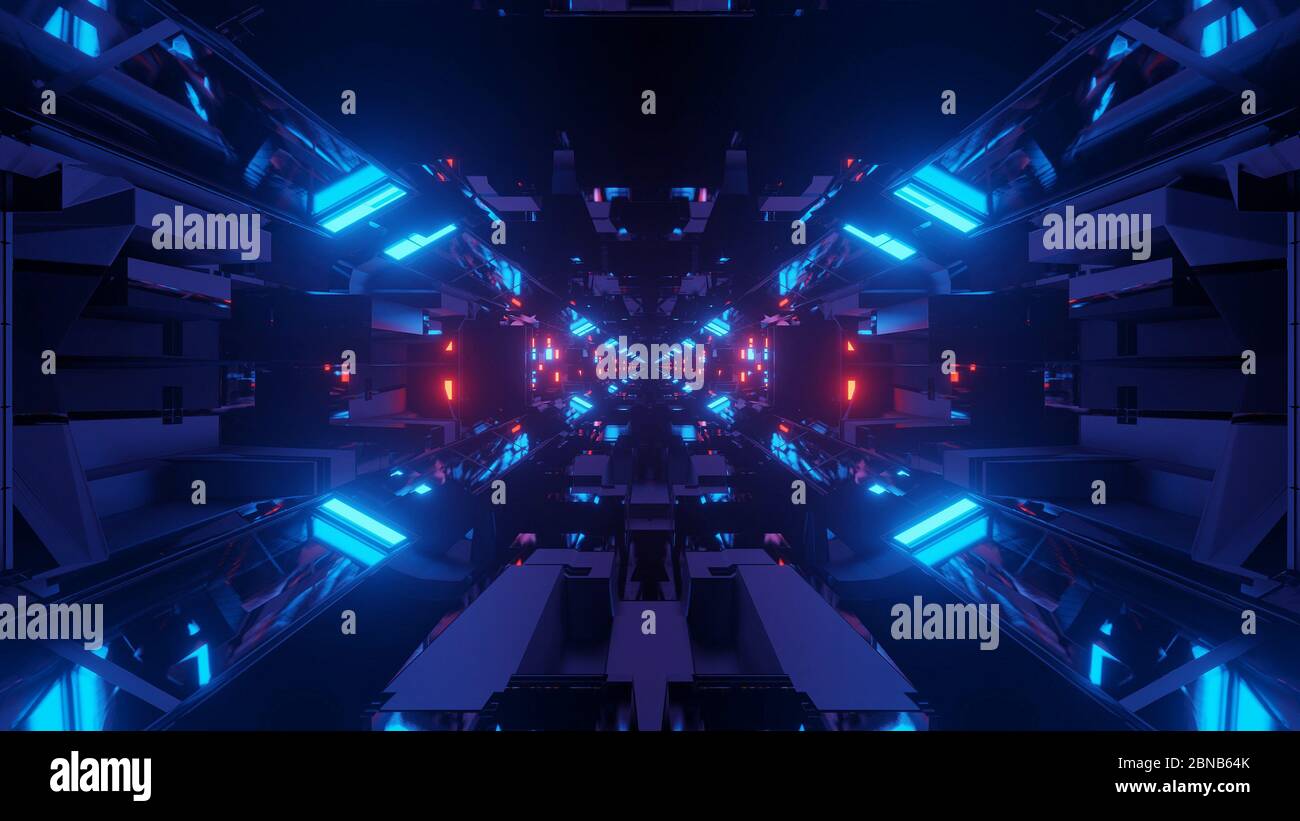 Illustration of a futuristic background with glowing blue and red neon ...