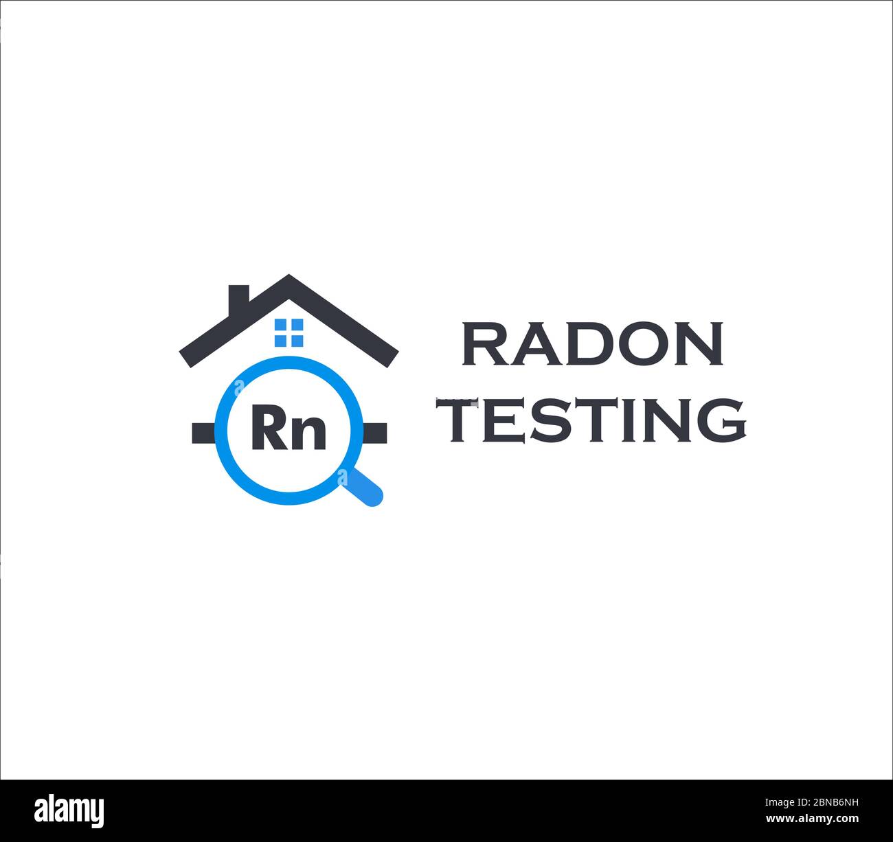 Home radon testing service logo. Rn pollution first alert kit